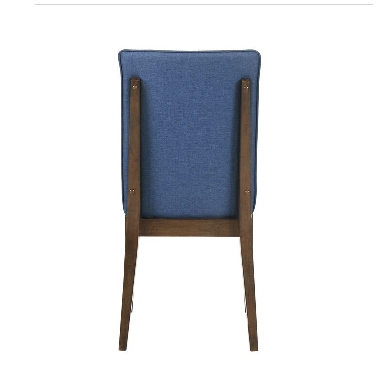 Nick 25 Inch Dining Chair Set of 2, Cushioned, Walnut Brown Legs, Blue - Benzara