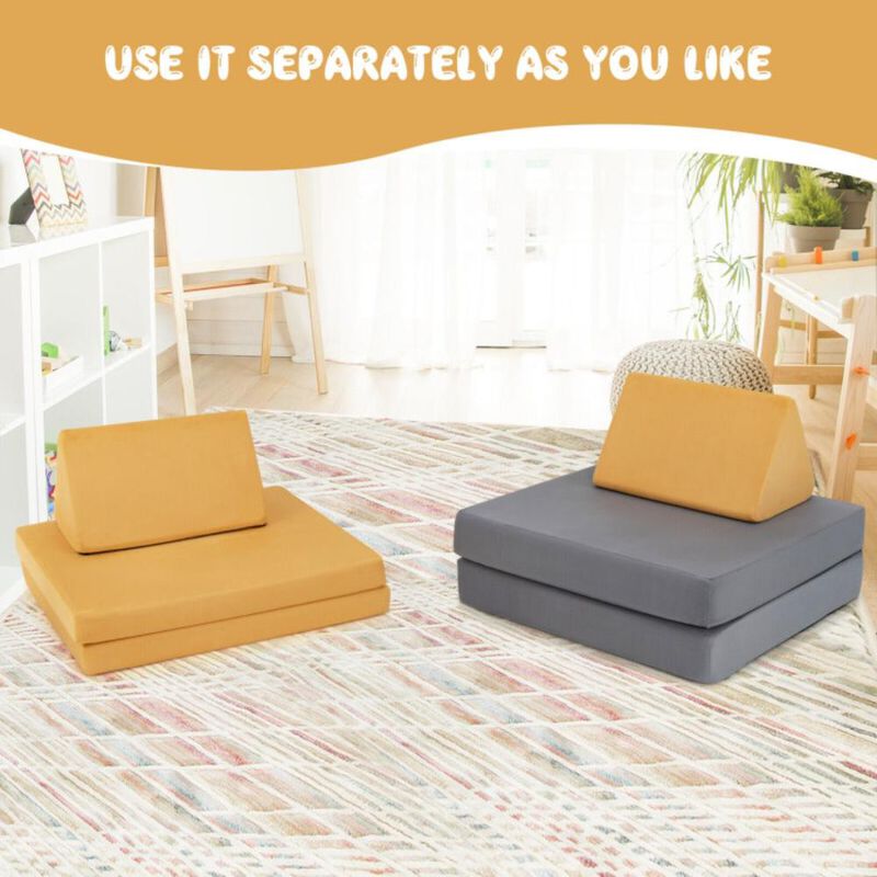 Hivvago 4 Pieces Convertible Kids Couch Set with 2 Folding Mats