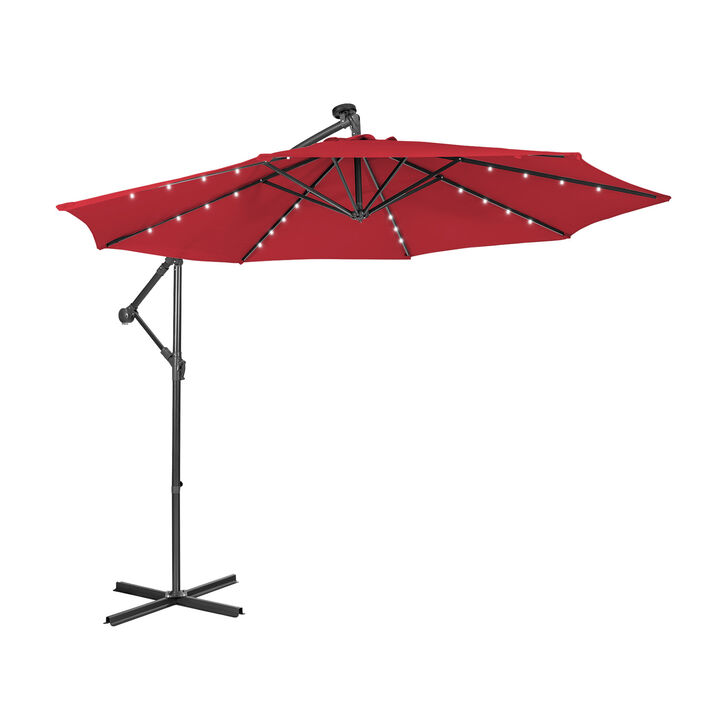 10 Feet Patio Solar Powered Cantilever Umbrella with Tilting System
