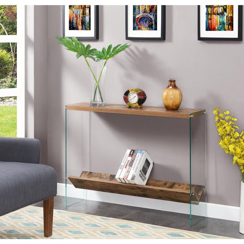 Convenience Concepts SoHo V Console Table w/ Shelf, Barnwood/Glass