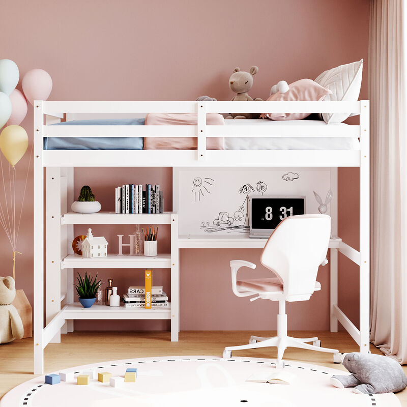 Merax Wooden Loft Bed with Desk and Writing Board