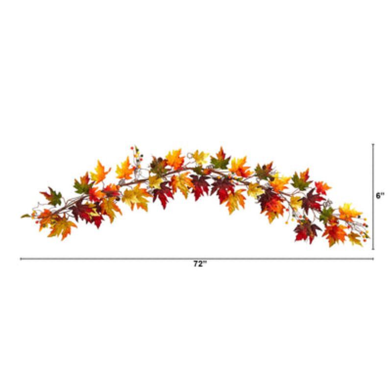 Hivvago 6' Autumn Maple Leaf and Berry Fall Garland