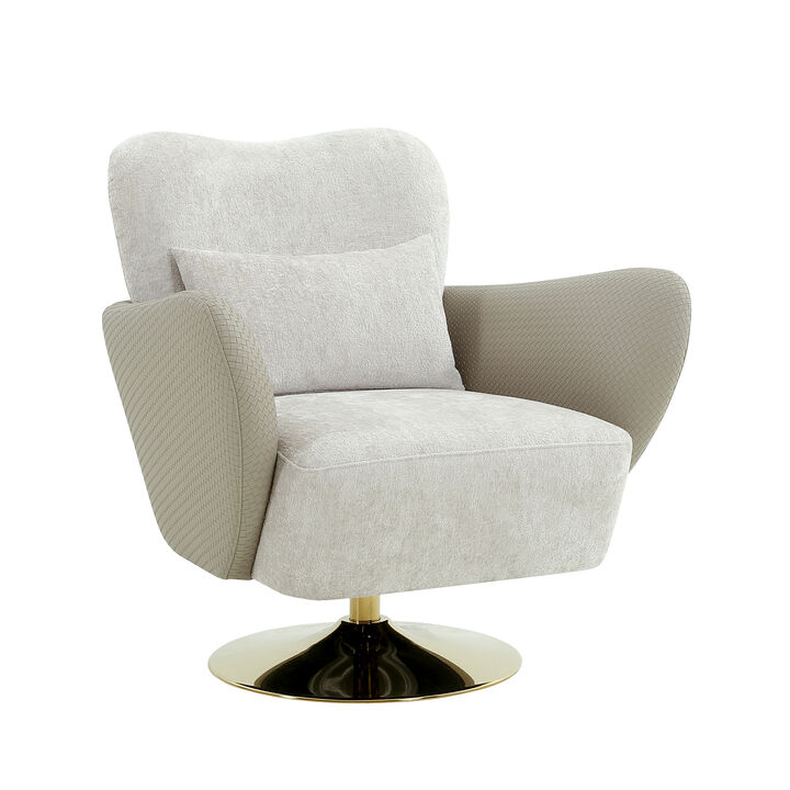 Pasargad Home Mercer Swivel Base Lounge Chair, Beige/Gold