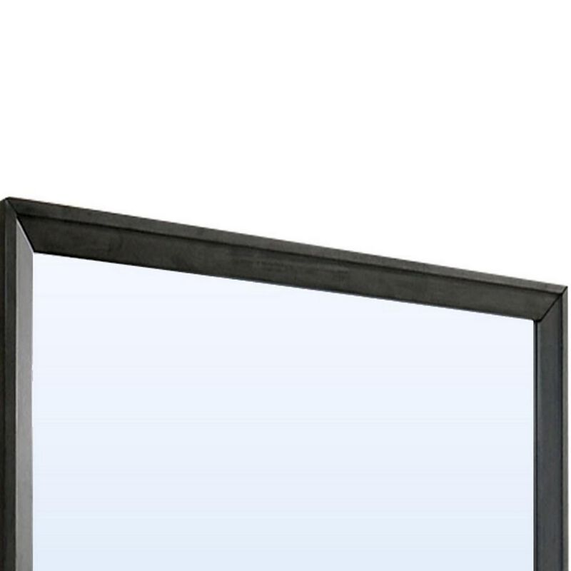 45 Inch Rectangular Wooden Frame Contemporary Mirror, Gray-Benzara