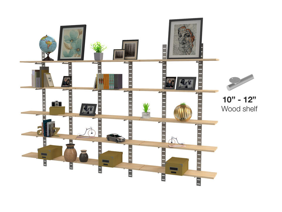 Stylish Home Office System 91" High 5 Tier with Wood Shelves 10"-12" Width | 5 Sections- Shelves Sold Separately