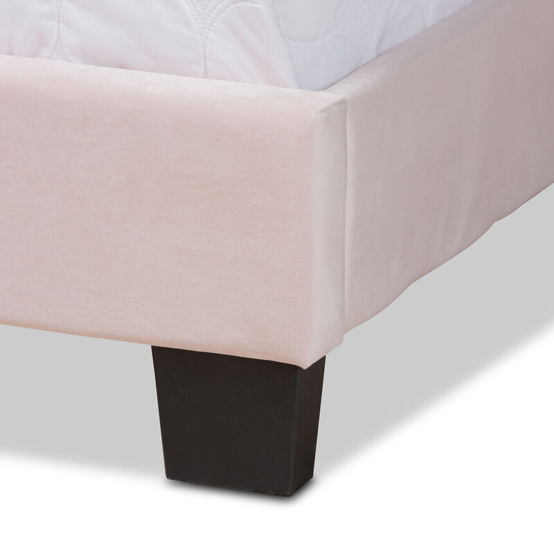 Baxton Studio Benjen Glam Light Pink Velvet Fabric Upholstered Queen Size Panel Bed