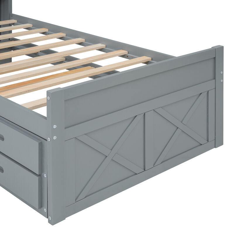 Merax Wooden Platform Bed with Trundle  and 3 Drawers