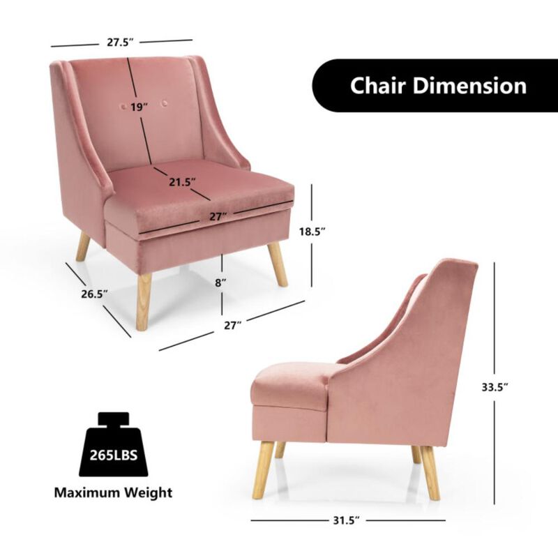 Hivvago Velvet Wing Back Accent Chair with Rubber Wood Legs and Padded Seat for Living Room-Pink