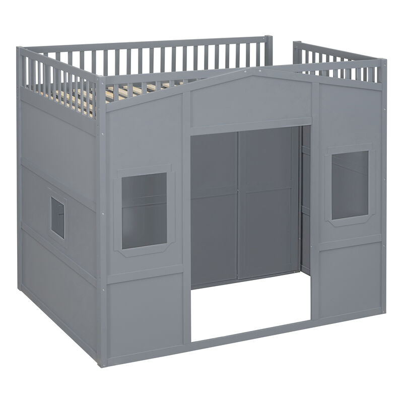 Merax  House Loft Bed With Ladder and Wardrobe