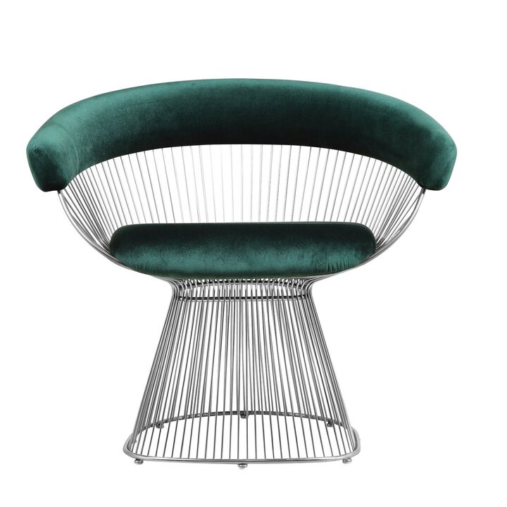 Mimi 27 Inch Accent Armchair, Green Velvet, Foam Cushions, Steel Wire  - Benzara