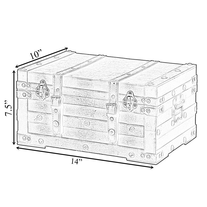 Wooden Brown Storage Trunk with Faux Leather Straps and Handles, Small