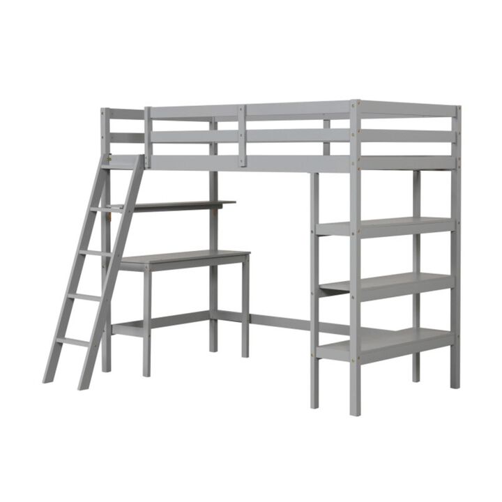 Hivvago Twin Size Loft Bed with Desk and Bookshelves for Kids and Teens