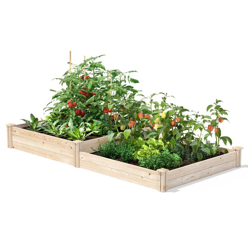 QuikFurn 4 ft x 8 ft Pine Wood 2 Tier Raised Garden Bed