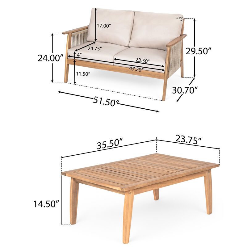 Merax Outdoor 2-piece Acacia Wood Sofa Table Set