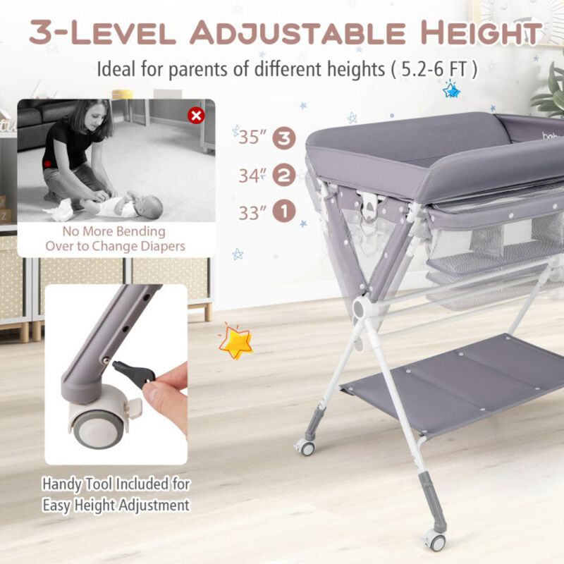 Portable Baby Changing Table with 3-Level Adjustable Height