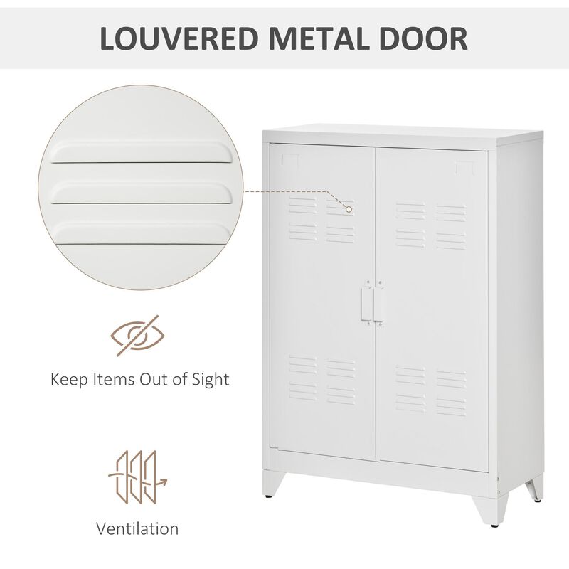 White Steel Storage: Industrial 2-Tier Cabinet for Living Room