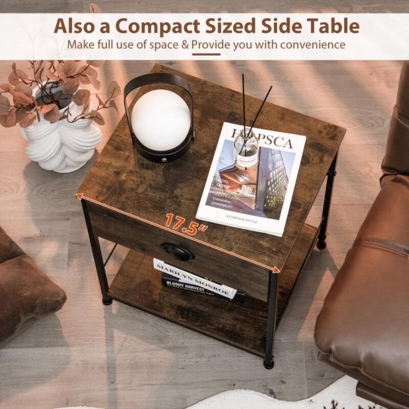 Hivvago Brown 2-Tier Nightstand with Open Shelving for Living Room and Bedroom - Set of 2