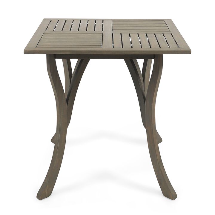 Olen Outdoor Dining Table, Slat Panel Top, 33 Inch, Brown Acacia Wood - Benzara