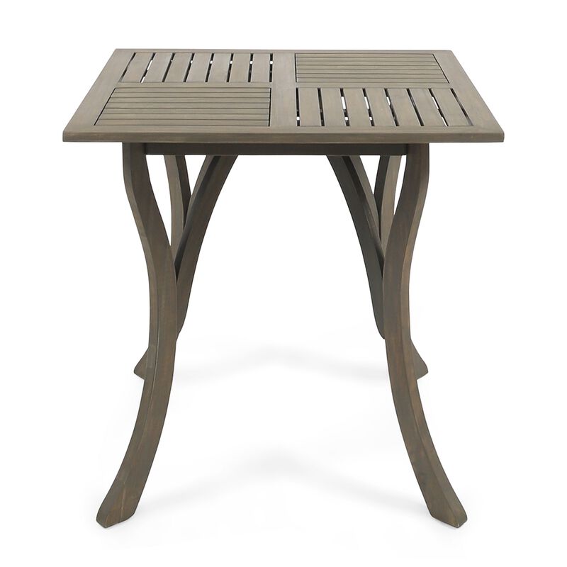 Olen Outdoor Dining Table, Slat Panel Top, 33 Inch, Brown Acacia Wood - Benzara