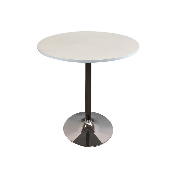 Mari 36 Inch Dining Table, Smooth White Round Top and Stainless Steel Base - Benzara