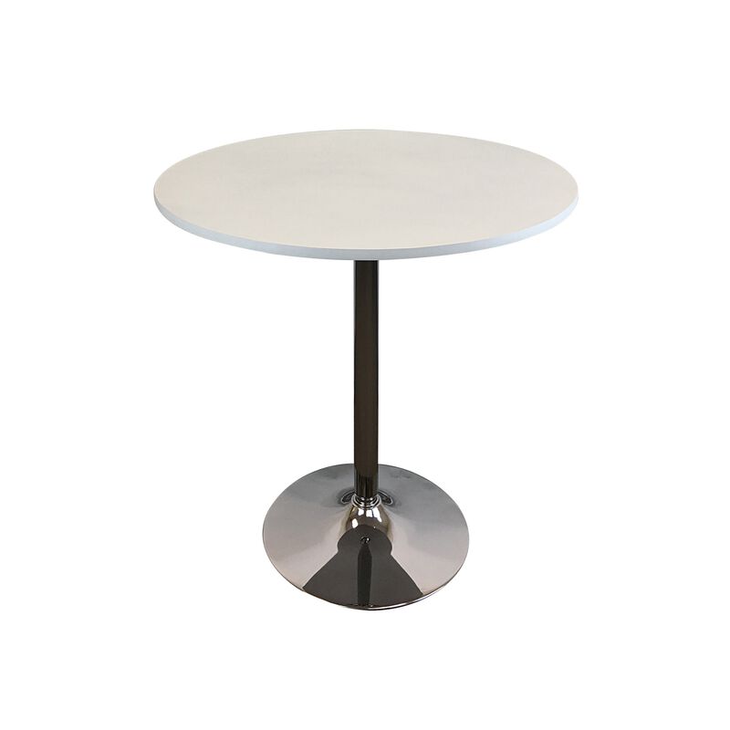Mari 36 Inch Dining Table, Smooth White Round Top and Stainless Steel Base - Benzara