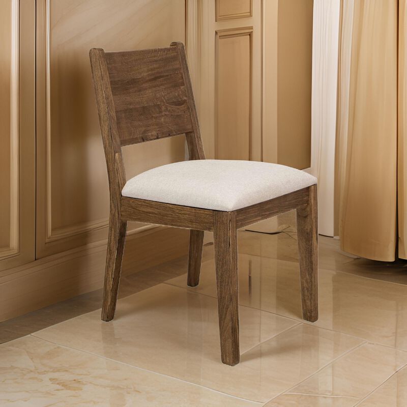 Olum 21 Inch Dining Chair Set of 2, Cushioned Fabric Upholstery, Brown Wood - Benzara