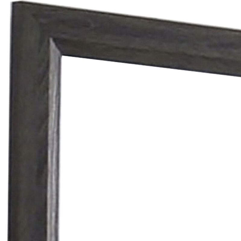 39 Inch Contemporary Wooden Frame Mirror, Gray-Benzara