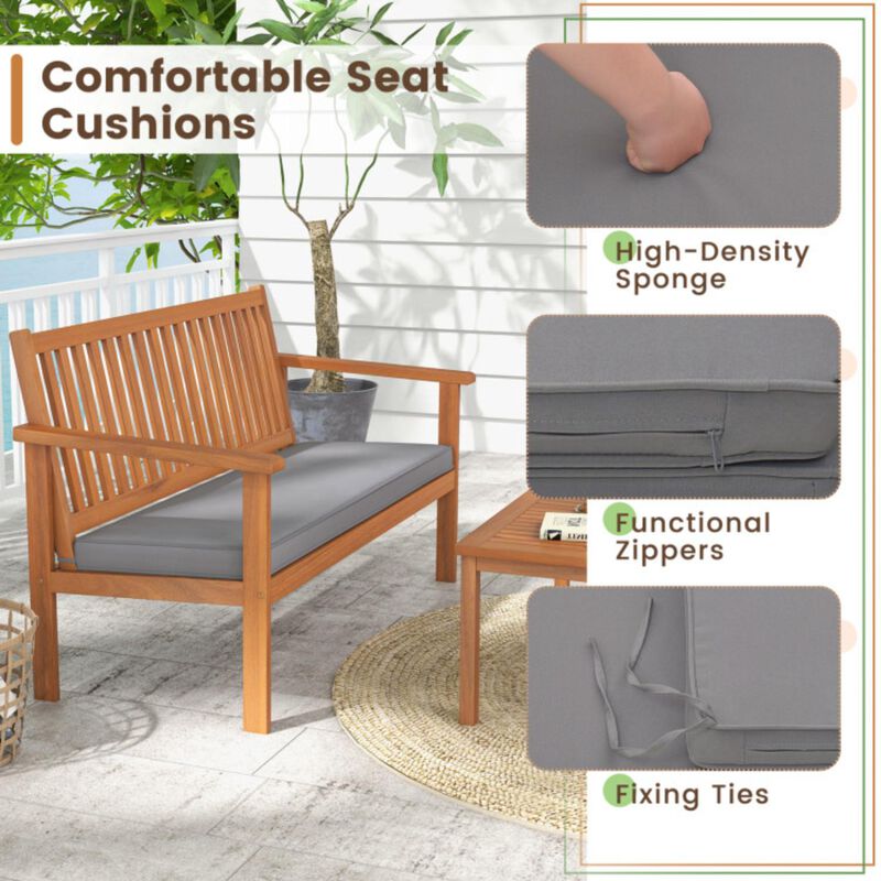 Hivvago 4 Piece Patio Wood Furniture Set Acacia Wood Sofa Set with Loveseat