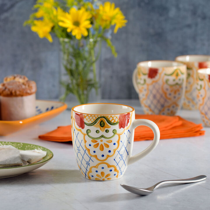 Laurie Gates Tierra Mosaic 4 Piece 17.4 Ounce Hand Painted Stoneware Mug Set