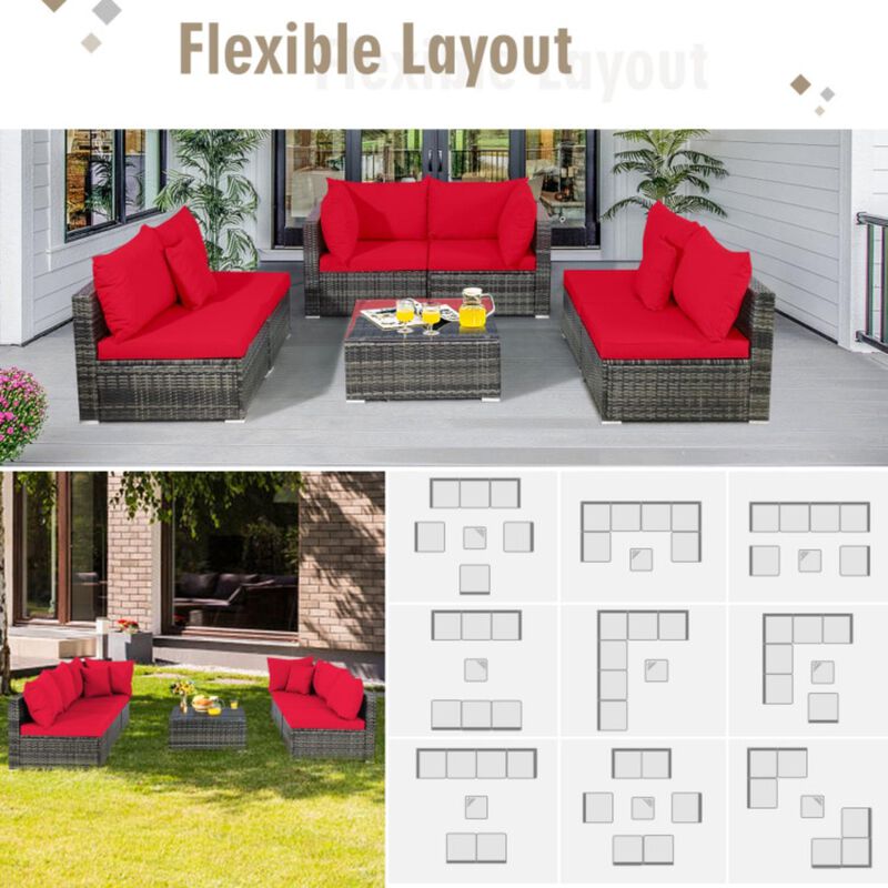 Hivvago 7 Pieces Patio Rattan Furniture Set Sectional Sofa Garden Cushion