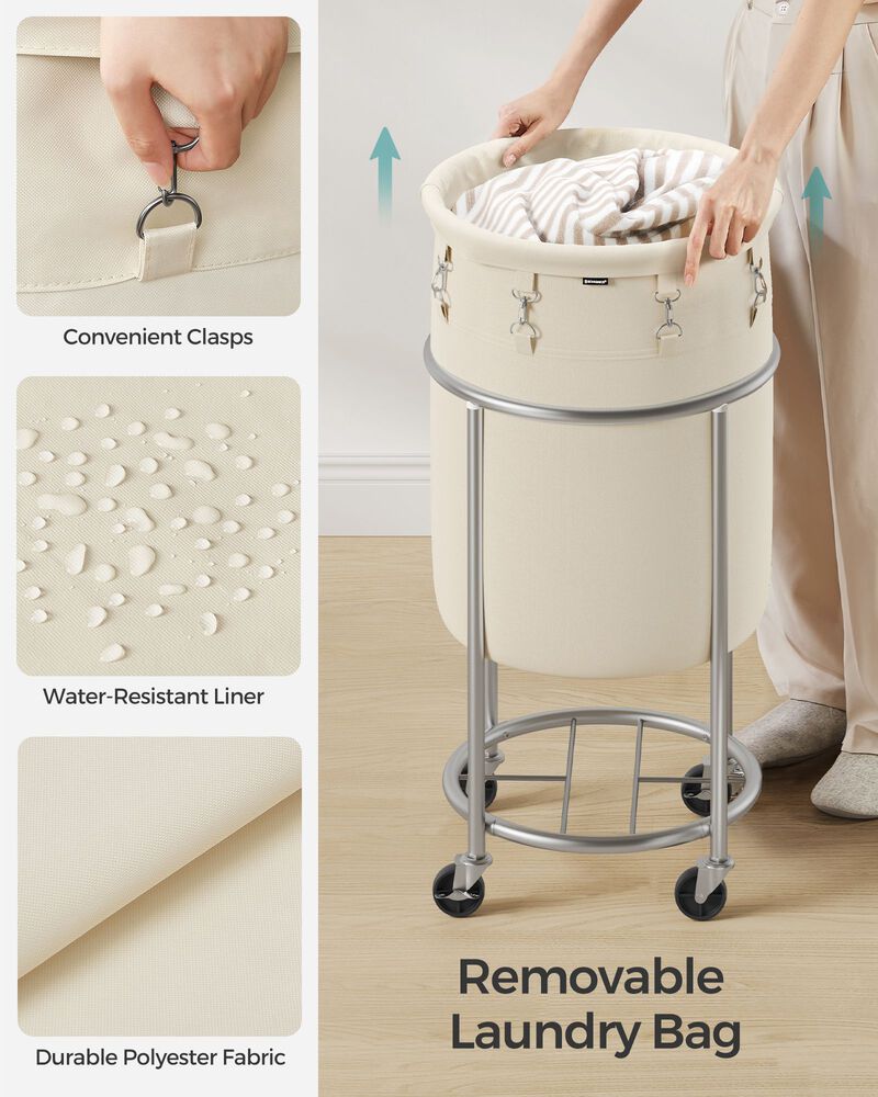 Laundry Basket with Wheels and Removable Bag, Steel Frame, 4 Casters and 2 Brakes