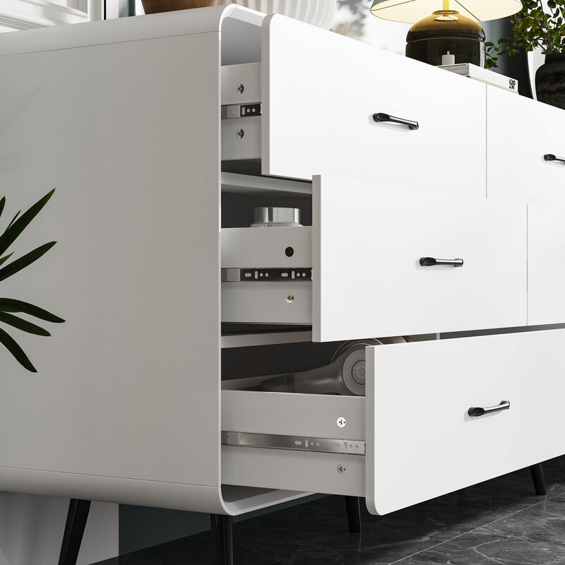 FUFU&GAGA Modern 15-Drawer Dresser with Sleek Black Handles & Legs (117.9" W x 15.7" D x 30.7" H), White