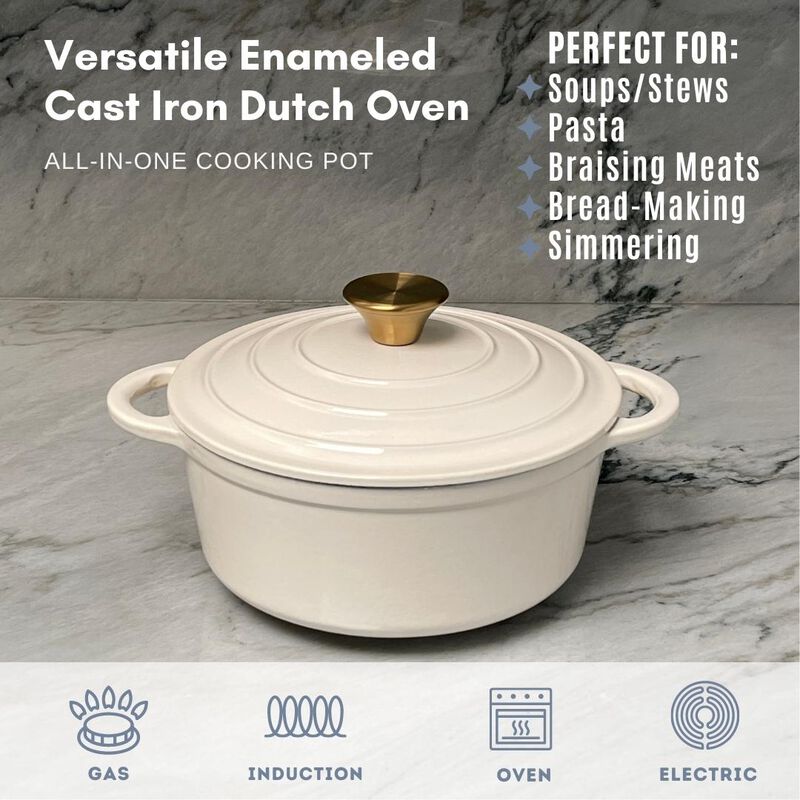 2.8 Quart Enameled Cast Iron Round Dutch Oven in Cream