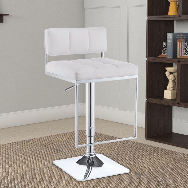 Adjustable Modern Metal Bar Stool, White & Silver-Benzara