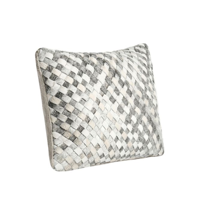 Alar Lumbar Throw Pillow, 12x16 Inch Woven Basket Pattern Hide Leather - Benzara