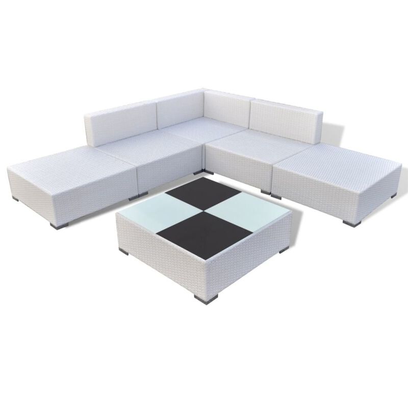 vidaXL 6 Piece Garden Lounge Set with Cushions Poly Rattan White