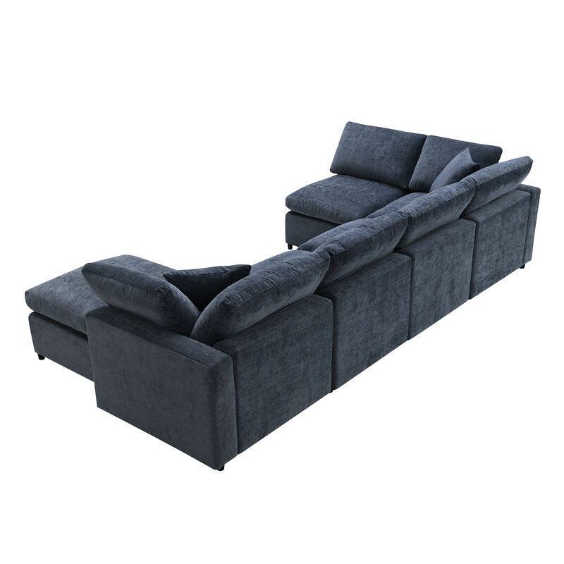 Merax 6 Seats Chenille Sofa Set with Ottoman