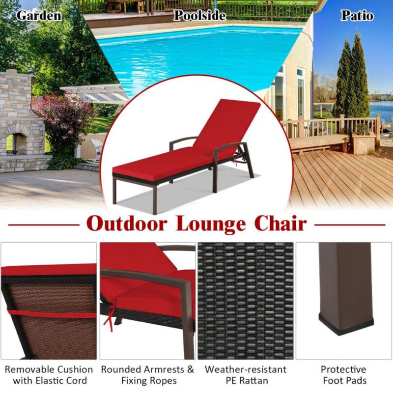 Hivvago 2 Pieces Patio Rattan Adjustable Back Lounge Chair with Armrest and Removable Cushions