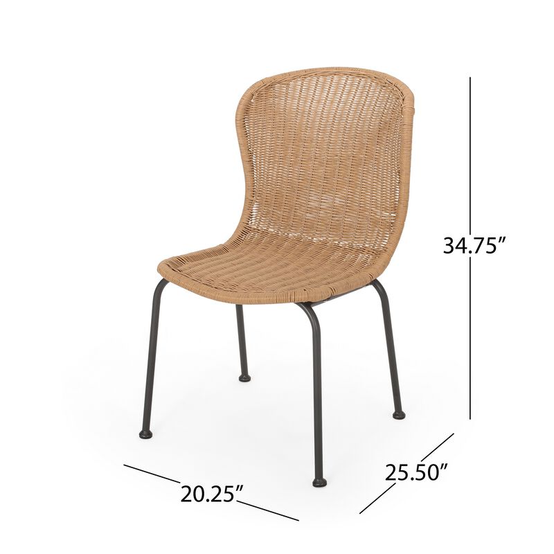 Outdoor Patio Chair Set of 2, Rattan Light Brown Wicker Weave, Scrolled