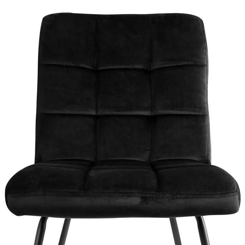 Elama 2 Piece Velvet Tufted Accent Chairs in Black with Black Metal Legs