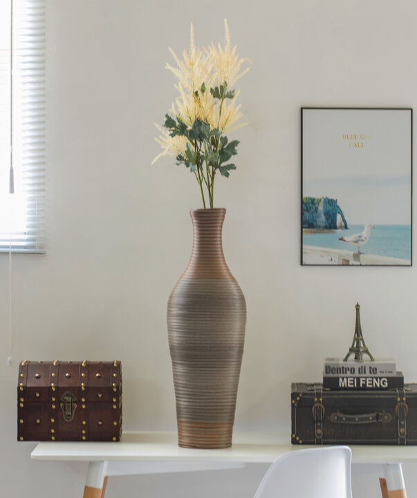 27-inch Tall Standing Designer Floor Vase - Durable Artificial Rattan - Elegant Two-Tone Brown Finish - Ideal Decor Accent for Living Room, Bedroom, Entryway - Stylish Home Decor Statement Piece