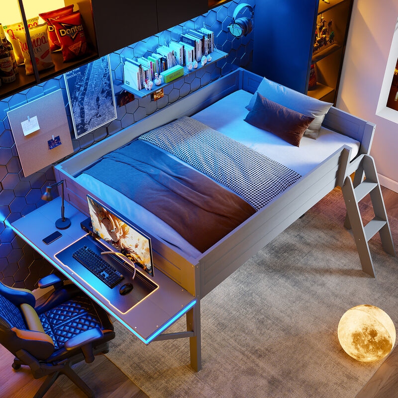 Merax Gaming Loft Bed with Desk and LED