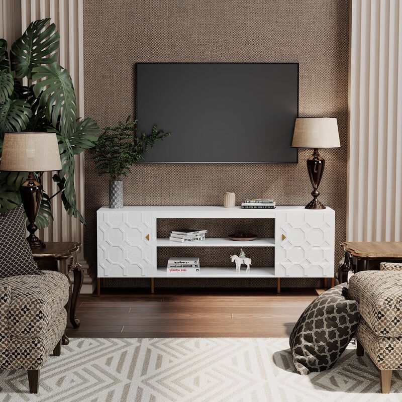 Black TV Stand Fits TVs up to 70 to 80 in. with Metal Support Legs