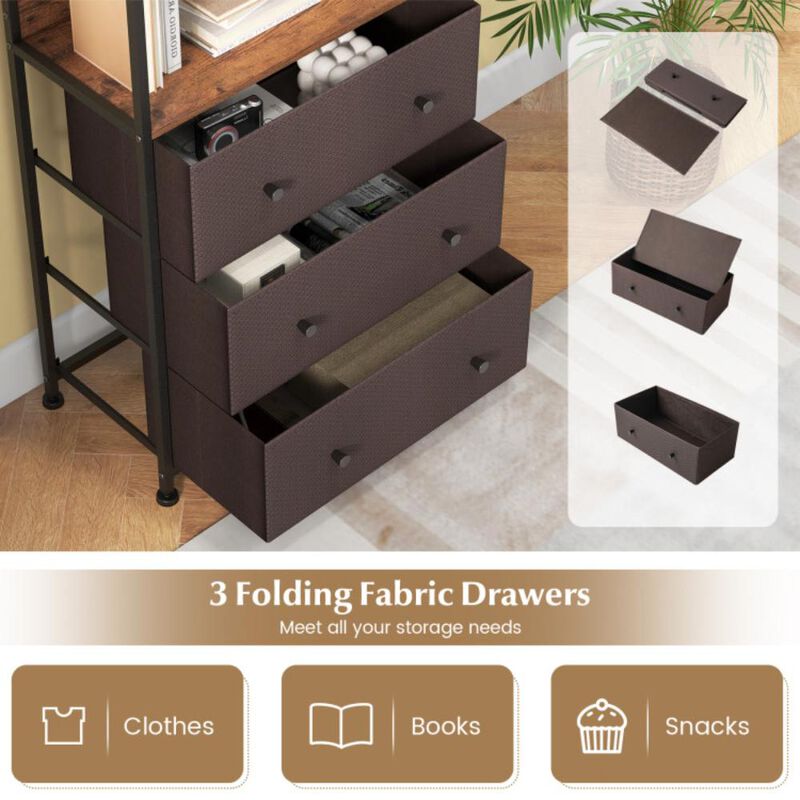 Hivvago Chest of Fabric Drawer with 3 Folding Fabric Drawers and Anti-tipping Devices-Brown