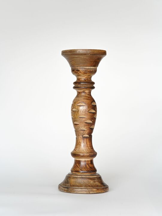 Traditional Medium Burnt Eco-friendly Handmade Mango Wood Set Of Three 6",9" & 12" Pillar Candle Holder