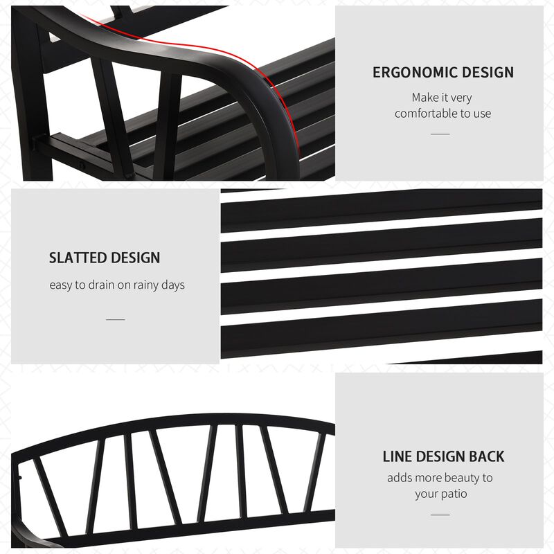Metal Garden Seat: 2-Seater Decorative Outdoor Bench with Backrest
