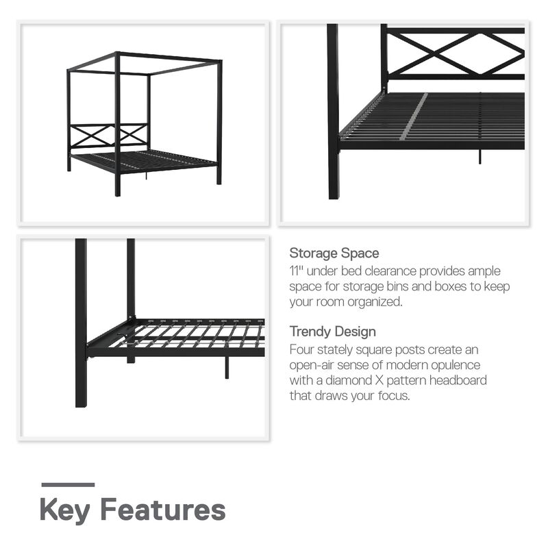 Atwater Living Zasha Queen Metal Canopy Bed, Black