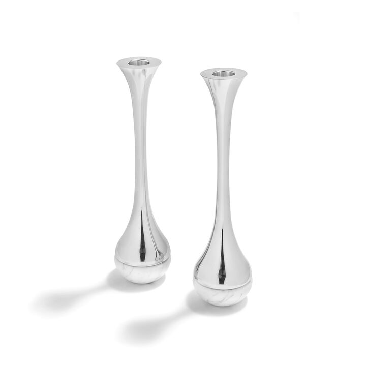 Coluna Dual Candleholders Marble & Silver, Set of 2