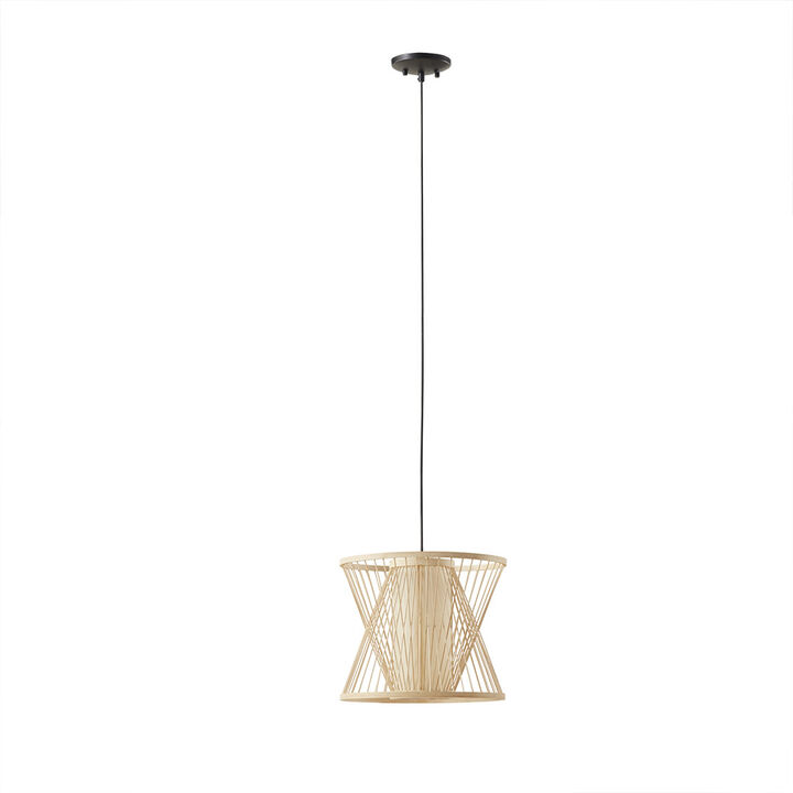 Gracie Mills Higgins Natural Bamboo Rattan Geometric Pendant Light