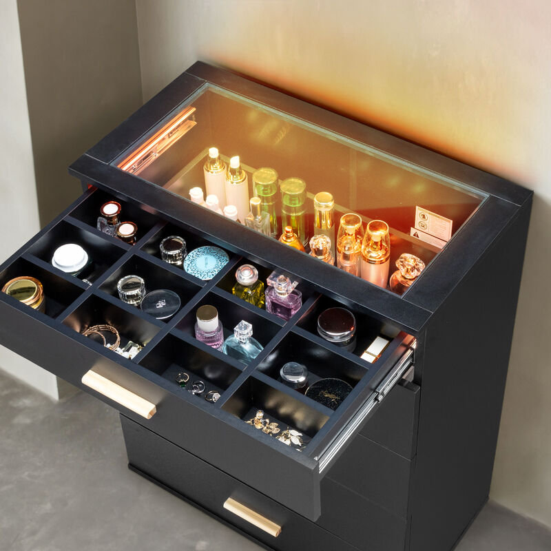 Drawer Cabinet with RGB Lights Modern Storage Cabinet with LED Lighting for Home or Office
